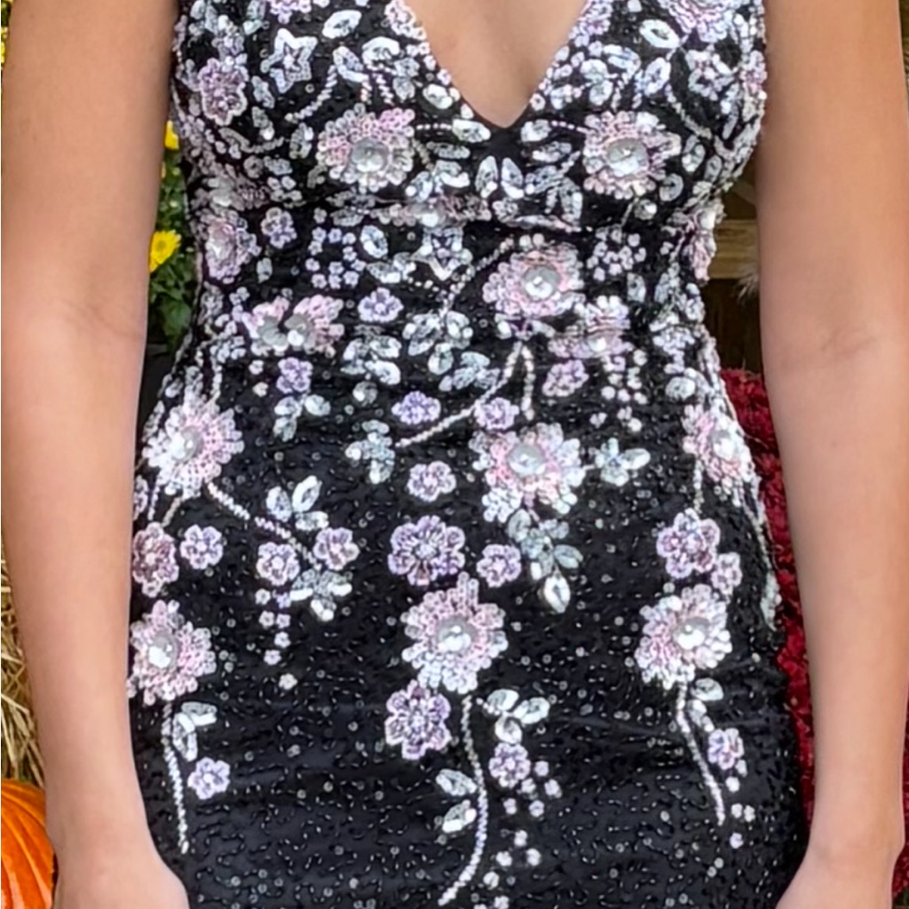 Floral Embellished Black Dress